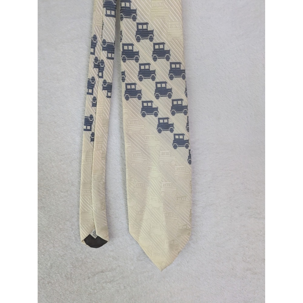 Damon Necktie Men's One Size Cream Blue Antique Car Automobile Print